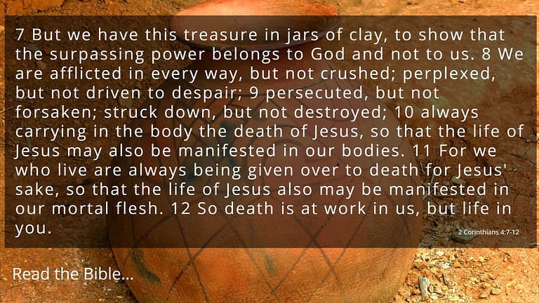 We are afflicted in every way, but not crushed; perplexed, but not driven to despair; 9 persecuted, but not forsaken; struck down, but not destroyed
